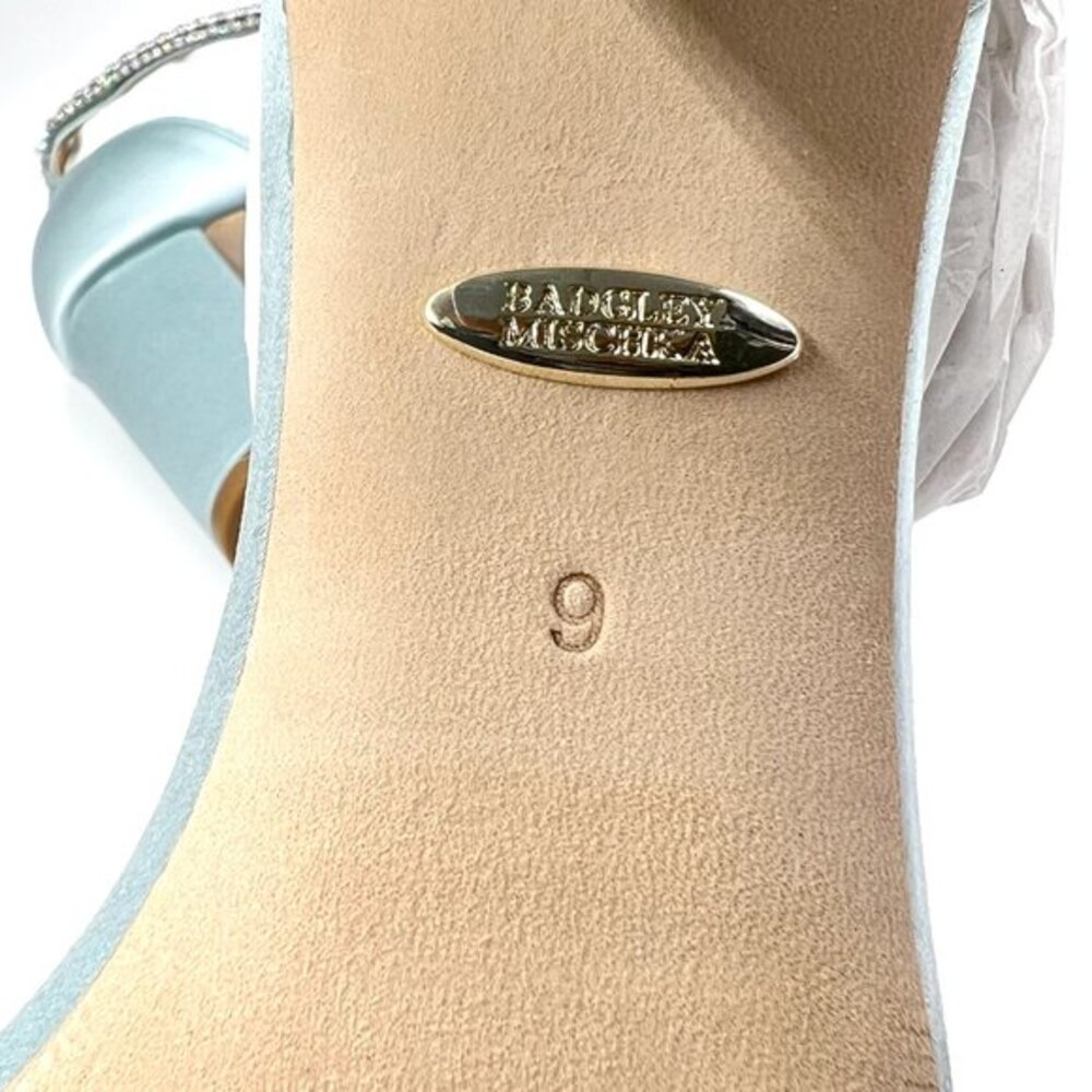 Badgley Mischka Size 9 Light Mist Blue‎ Satin Jeweled Dress Sandals Heels Shoes - Picture 13 of 14